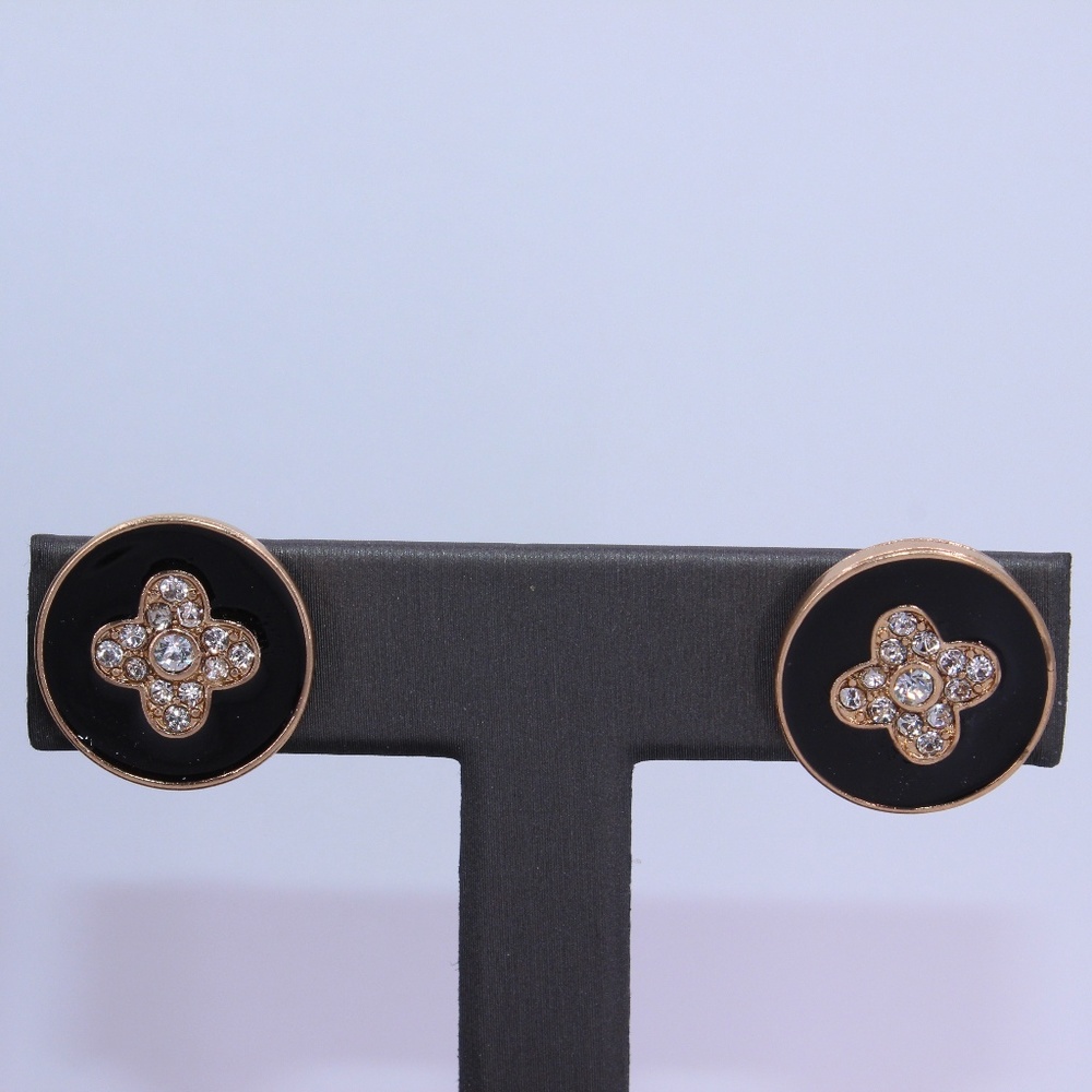 Black / Gold Button Shaped Earrings